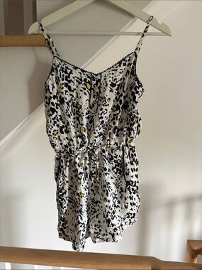 Dynamite White Black and Yellow Printed Romper